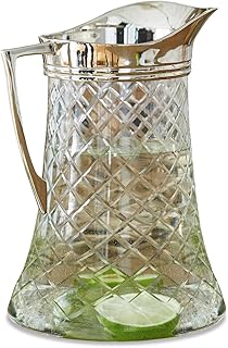 LOBERON Krug Meloisey, traumhafter Rautenschliff, elegantes Design, Wasserkaraffe, Küchenutensilien, Tischdekoration, Tischaccessoire, Glas, Messing, klar/silber