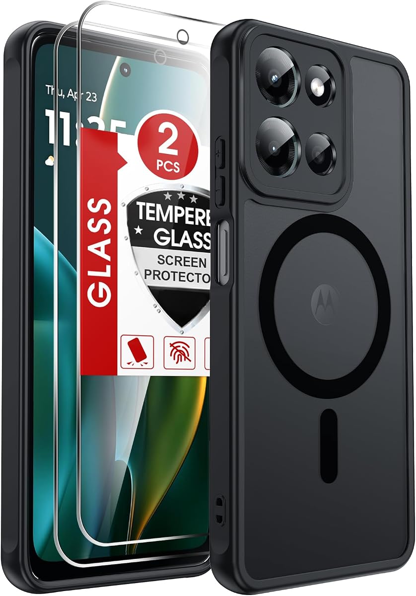 LeYi para Motorola Moto G-2026 Funda Slim Funda [MagSafe Fit], Negro | Funda Moto G Play 2026/2025 con [2 paquetes] protector de pantalla, protector de cámara elevado, funda delgada translúcida mate Moto G 2026/2025