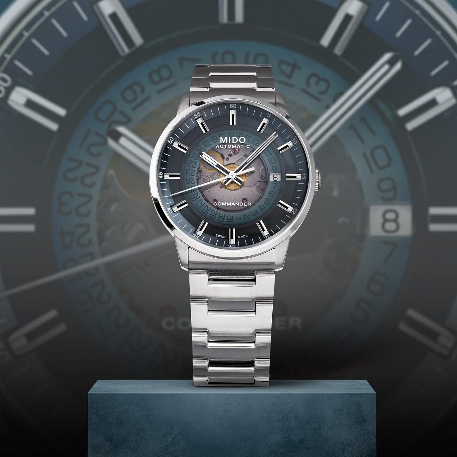 MIDO Commander Gradient - Swiss Automatic Watch for Men - See-Through Gradient Dial - 40mm Stainless Steel Case