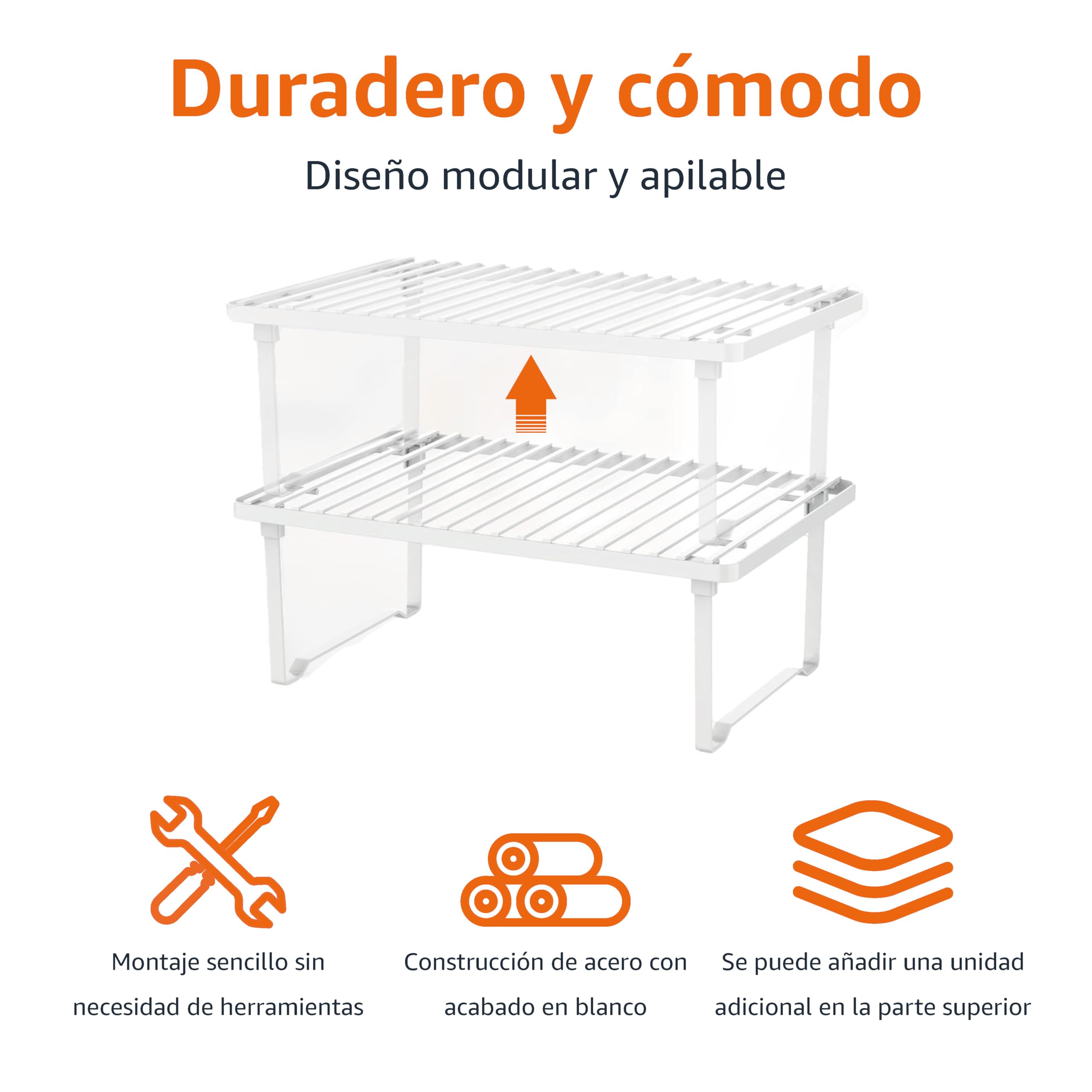 Amazon Basics Estantes de cocina apilables para almacenaje, Blanco, 20.3 D x 31.6 W x 11.4 H cm - 3