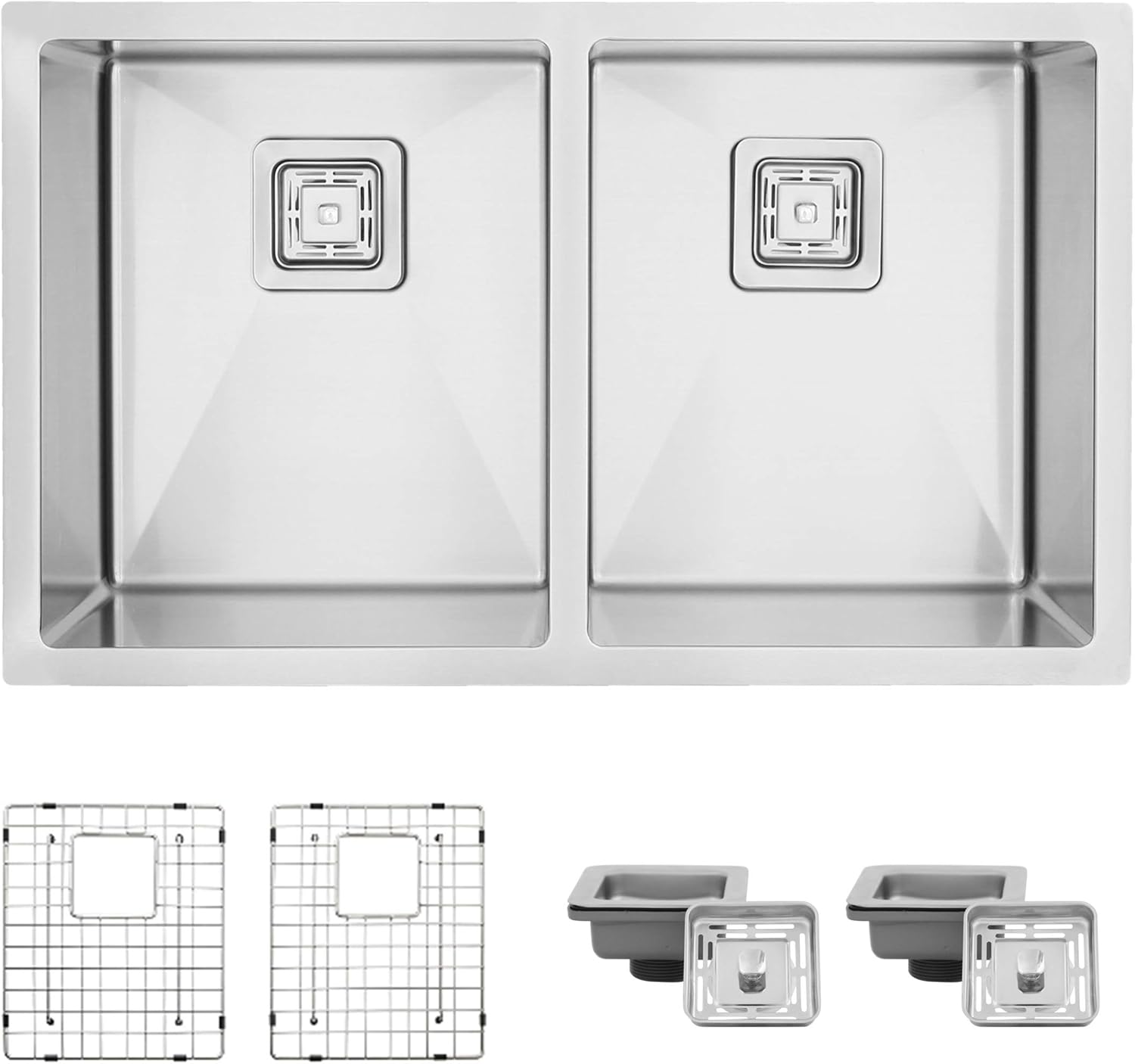 AZUNI 32 inch x 18 inch Stainless Steel Double Bowl Undermount 16G