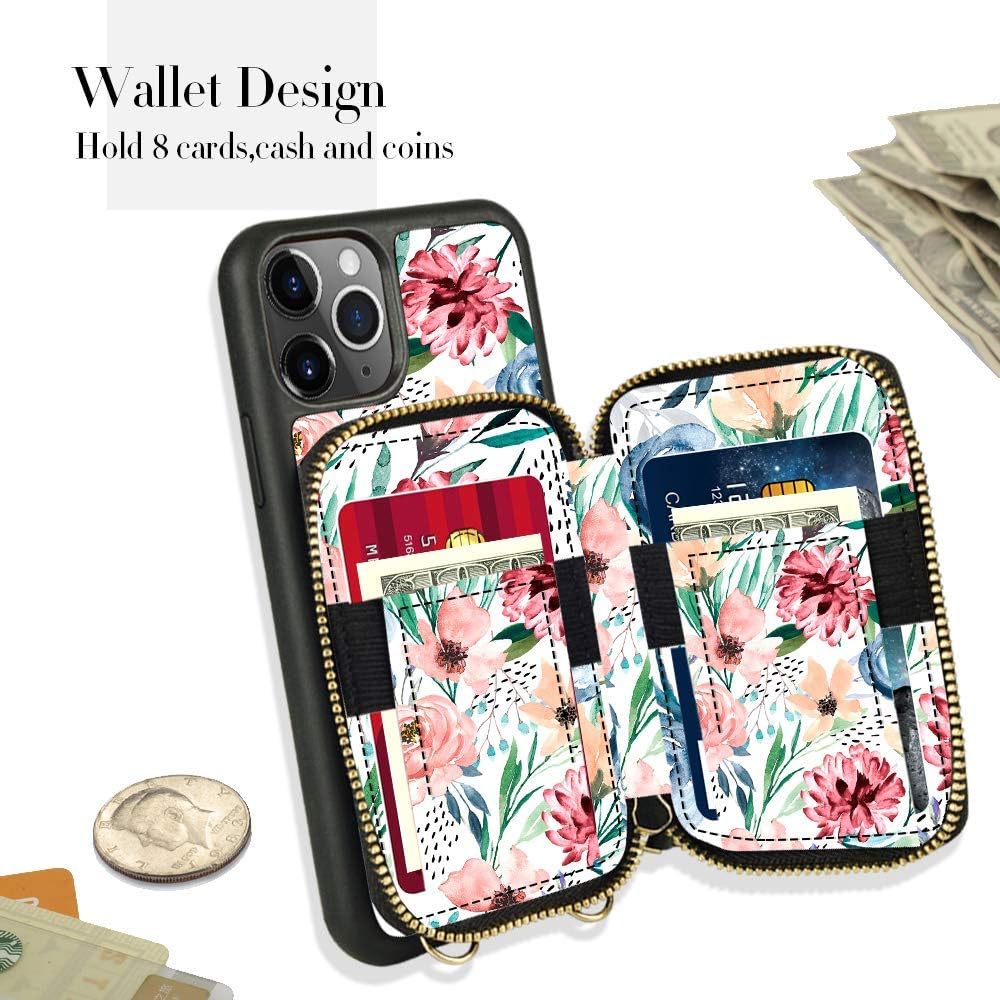 60% Off Discount ZVE iPhone 11 Pro Max Wallet Case, iPhone 11 Pro Max Case with Zipper Card Holder Slot Wrist Strap Women Handbag Protective Cover for iPhone 11 Pro Max 6.5 inch - Flower