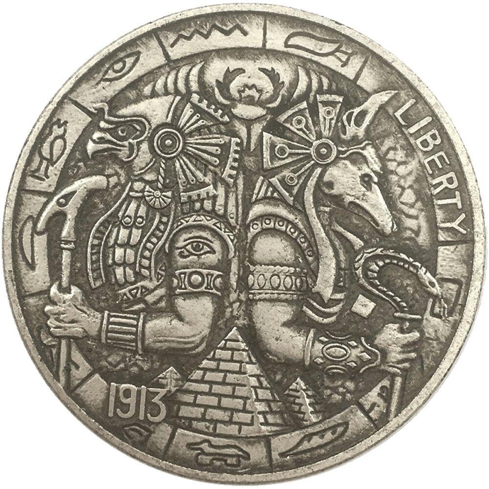 Dinntty As Shown Anubis And Eagle Commemorative Coin Retro Pyramid Wanderer Souvenir Coin Antique Collection Coin For Home Decoration