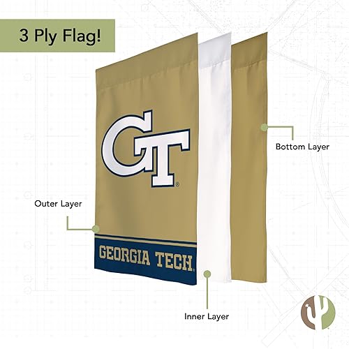 Miniatura 3 de Bandera de jardín Georgia Tech Yellow Jackets GT Institute of Technology Banner 100% poliéster (diseño B)
