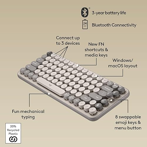 Miniatura 6 de Logitech POP Keys Teclado inalámbrico mecánico con teclas de emojis personalizables, diseño compacto duradero, conectividad Bluetooth o USB,