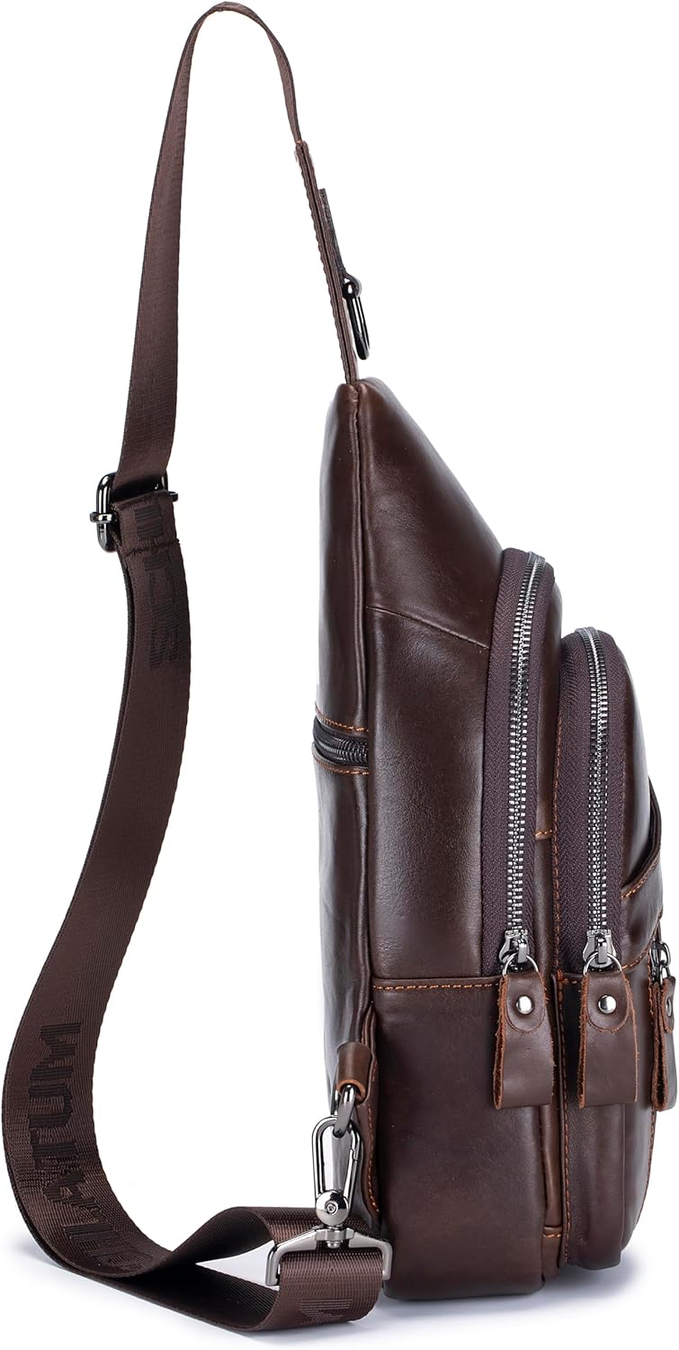 Genuine Leather Crossbody Bag for Men Casual Sling Chest Bag Men Sling Bags Man Bag Crossbody, Coffee - Image 2