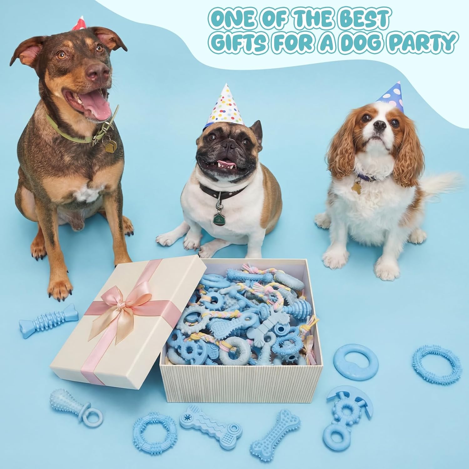 Shappy 40 Pcs Dog Chew Toys for Puppy Dog Toy Bulk Small Dogs Chew Toy for Teething, Relieves Teething Anxiety, Soft & Durable Interactive Toys for Outdoor Play Accessories, Not for Heavy Chewer(Blue)