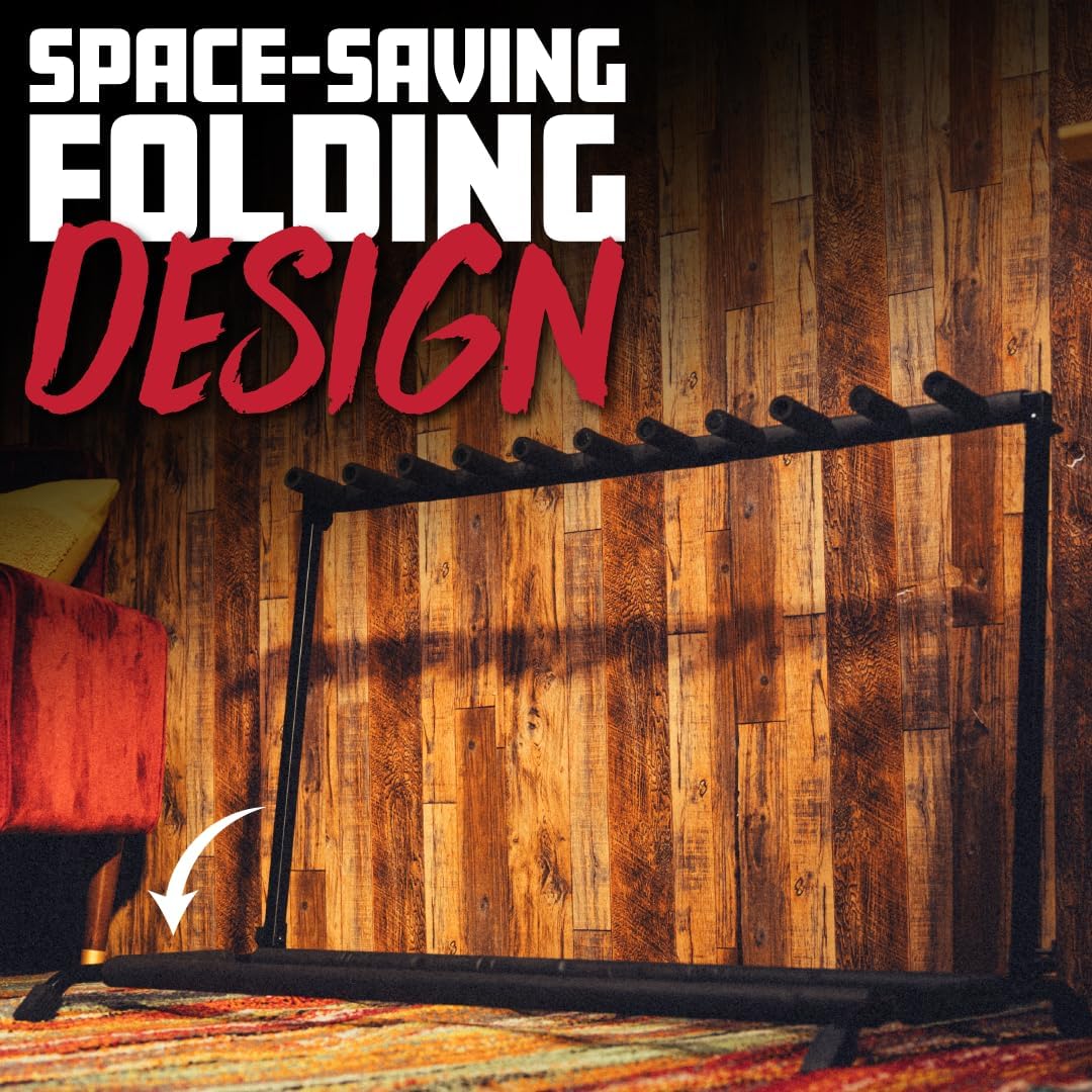 Rok-It Gator Frameworks Multi Guitar Stand Rack with Folding Design, Holds up to 10 Electric or Acoustic Guitars (RI-GTR-RACK10)