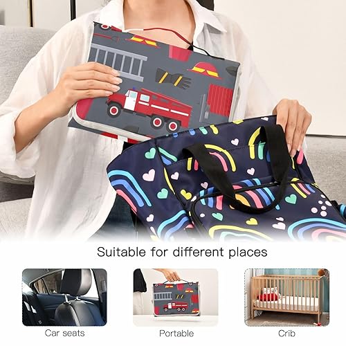 Miniatura 5 de Equipo de bomberos cambiador portátil para bebé unisex niño pequeño, impermeable, plegable, cambiador de bebé con almohada y correa para el hombro,