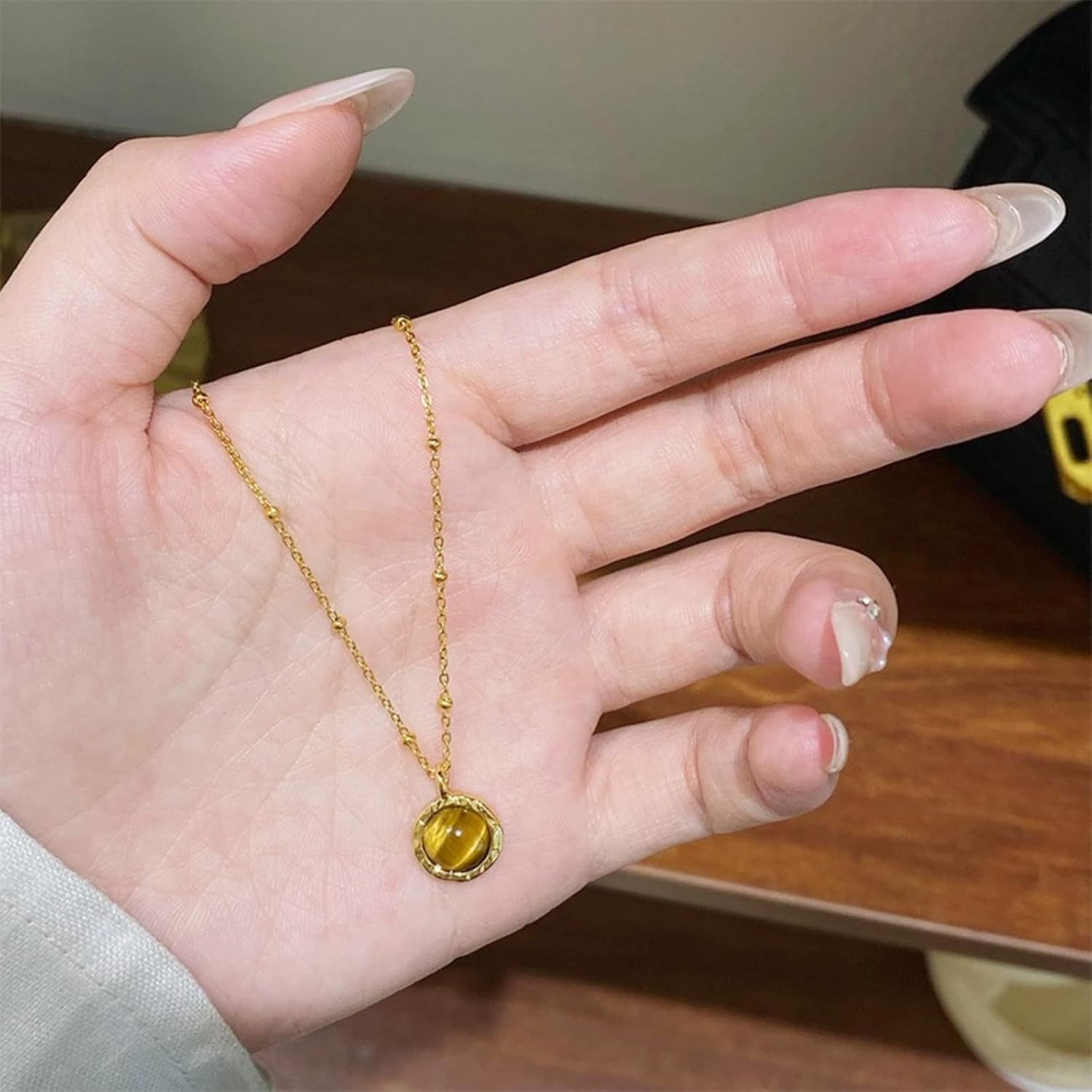 Tigers Eye Necklace Brown Pendant Gold Necklaces for Women Jewelry Collection Mother of Pearl Dainty Coins Evil’s Eye Mountains Pendants 18K Gold Plated Gift for Friends - Image 6