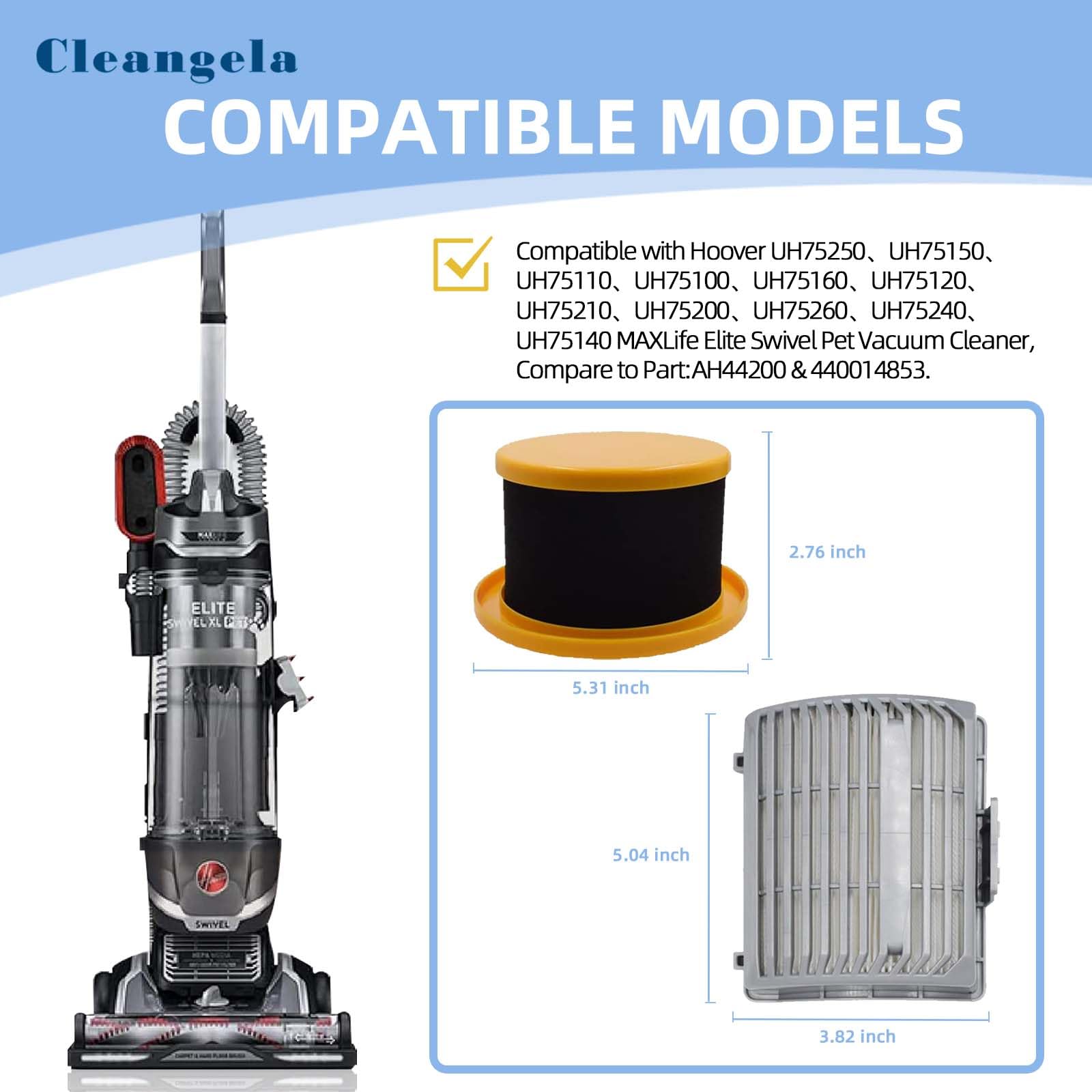 Replacement Filter Compatible with Hoover MAXLife Elite Swivel UH75150, UH75110, UH75100, UH75240, UH75140 Vacuum Cleaner.Compare to Part AH44200 & 440014853.2 Pre-Motor Filters+2 Exhaust Filters