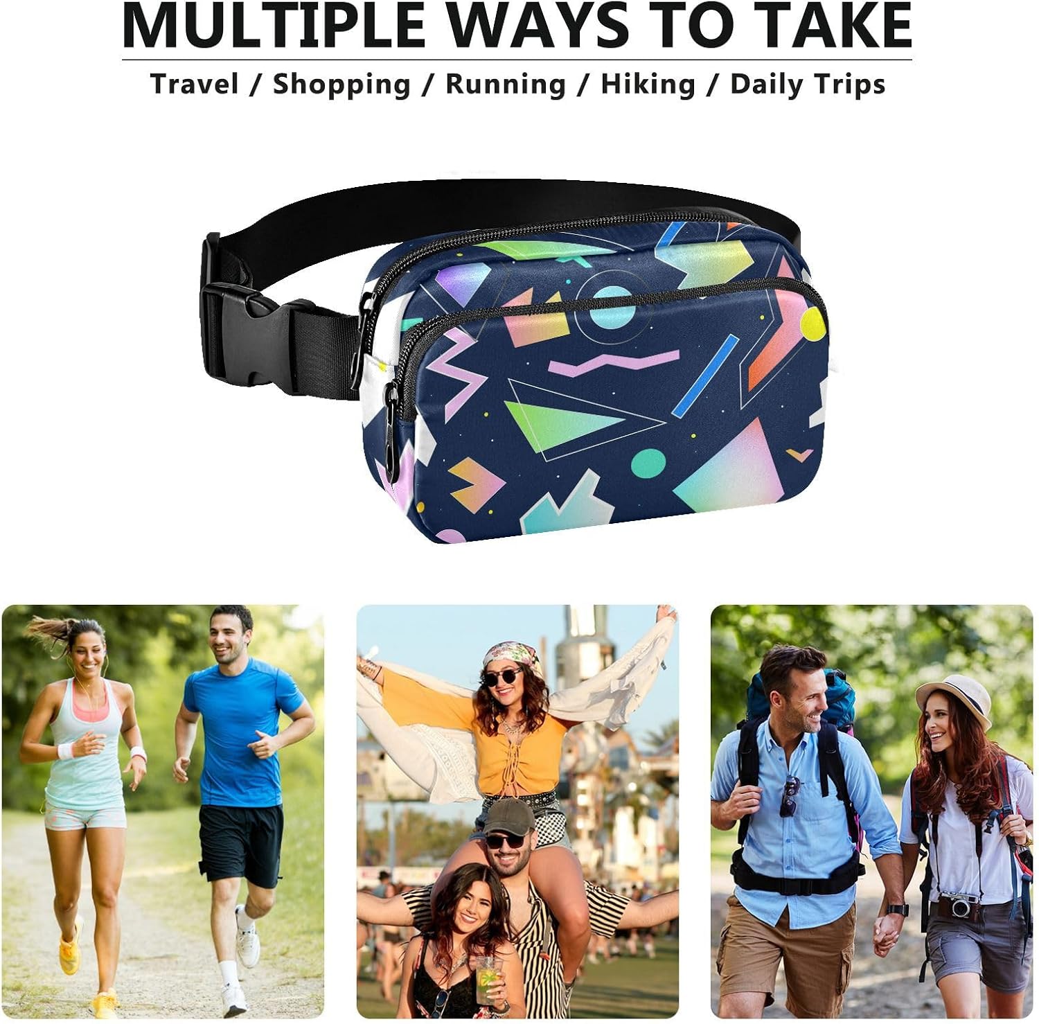 Abstract Bundle Colorful Fashion Waist Bag Fanny Pack for Men Women Large Capacity Crossbody Sport Bag with Adjustable Strap for Shopping Sports Work