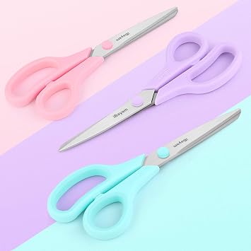 Scissors, iBayam 8 All Purpose Scissors Bulk 3-Pack, Ultra Sharp 2.5mm Thick Blade Shears Comfort-Grip for Aesthetic Fun Cute School Office Teacher Desk Crafts and Art Supplies Accessories Essential