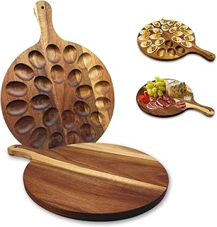 Reversible Deviled Egg Tray for 24 Eggs, Handcrafted from Acacia Wood, Deviled Egg Platter Double Sided for Serving Tray Charcuterie Board and Cutting Board