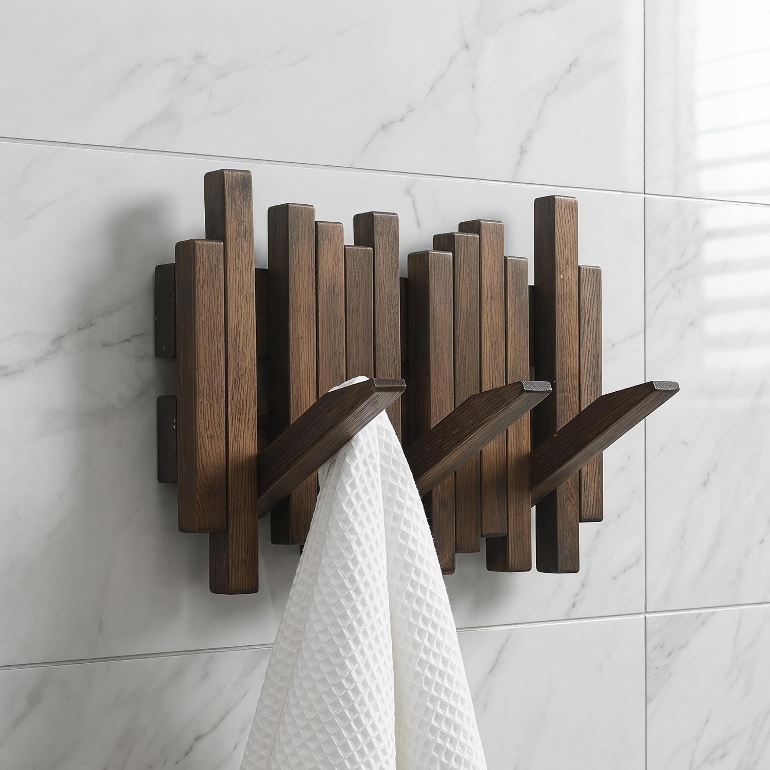 Wooden Wall Mount Coat Rack, Piano Key 3 Hooks Modern Coat Rack