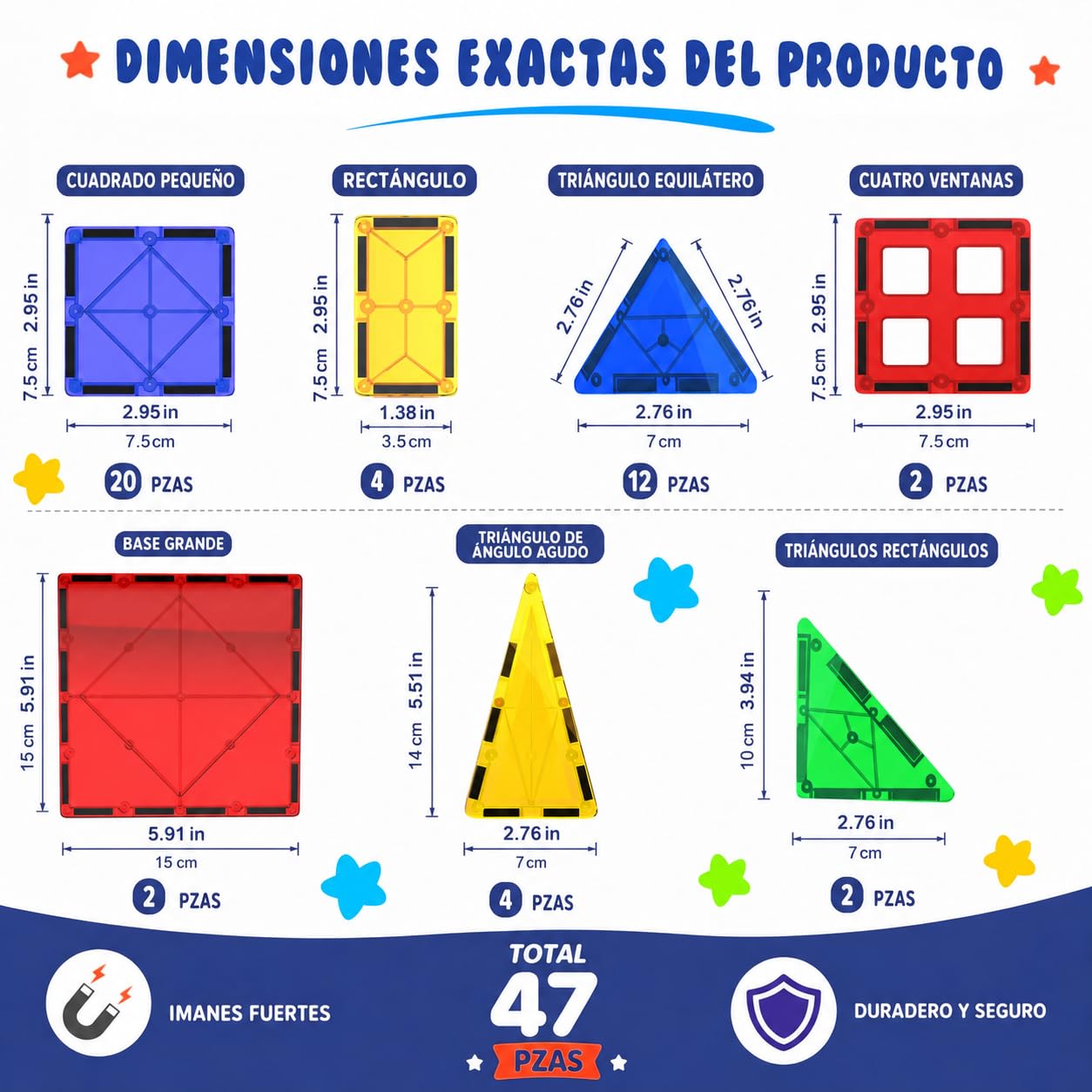 Bloques De Construcción Magnéticos – Juguete Educativo Stem con Tuiles Magnéticas para Niños, Aprendizaje Creativo Montessori Sensorial para Niños Y Niñas Desde 3 Años – 47 Piezas