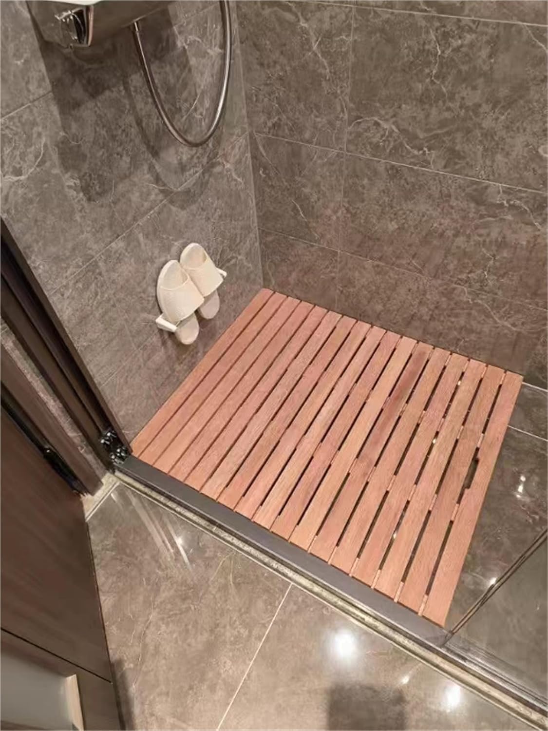 Wooden Teak Bath Shower Mat for Home Hotel Bathroom Bathtub, Non-Slip Waterproof Large Bathroom Floor Mat for Doorway Sauna Spa Yard Patio Pool Outdoor Use, Custom(34x42in(86x107cm))