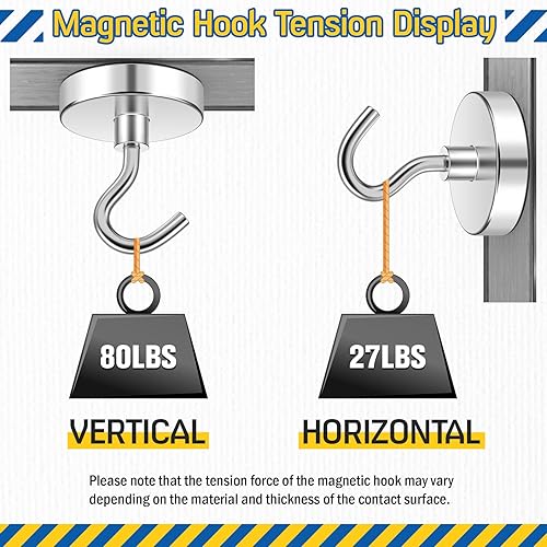 Vista 18 de FINDMAG Paquete de 10 ganchos magnéticos resistentes de 110 libras para colgar, ganchos magnéticos de neodimio, ganchos magnéticos negros fuertes