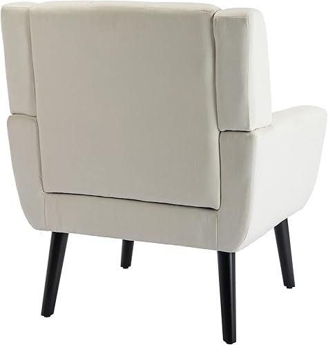 Miniatura 4 de Silla decorativa de terciopelo, sillón ergonómico moderno, para sala de estar, sofá individual con patas de madera negra, color beige