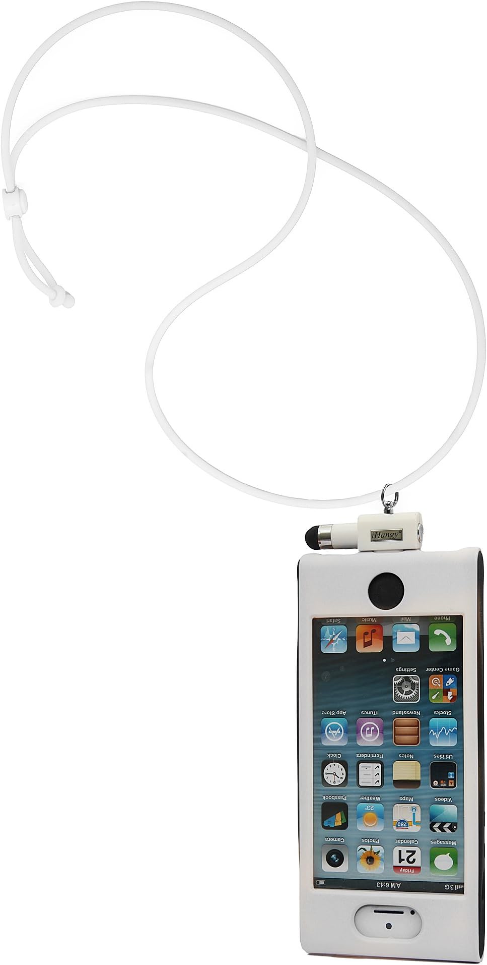iHangy IHG-ONT-34679 Slip-In 5 Case with Lanyard Necklace and Stylus for iPhone 5 - Retail Packaging - White/Black