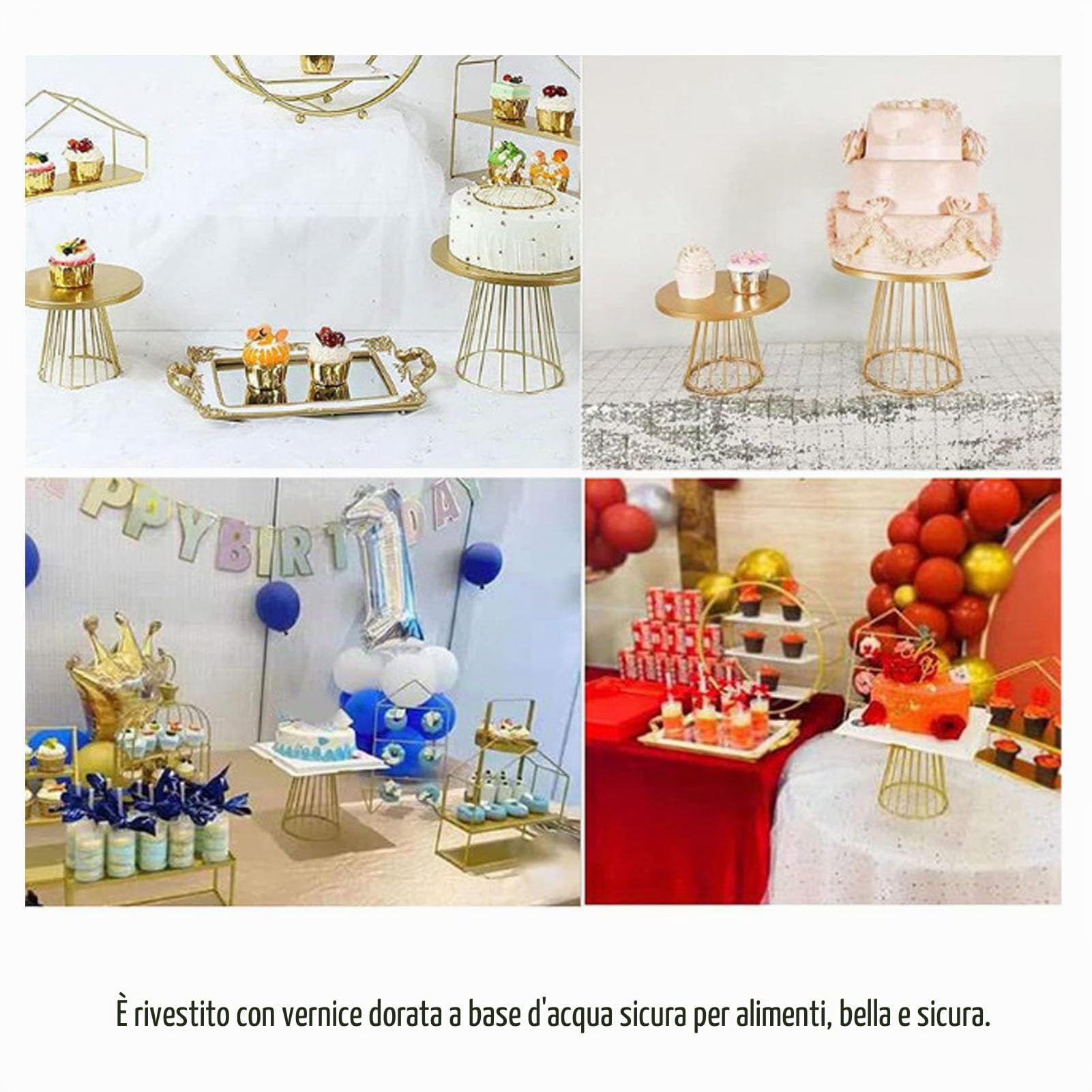 Fdit Alzata per Torte in Metallo, Supporto Torta Rotondo Multifunzione per Matrimoni Compleanni Feste, Porta Dolci Elegante per Buffet e Pasticceria
