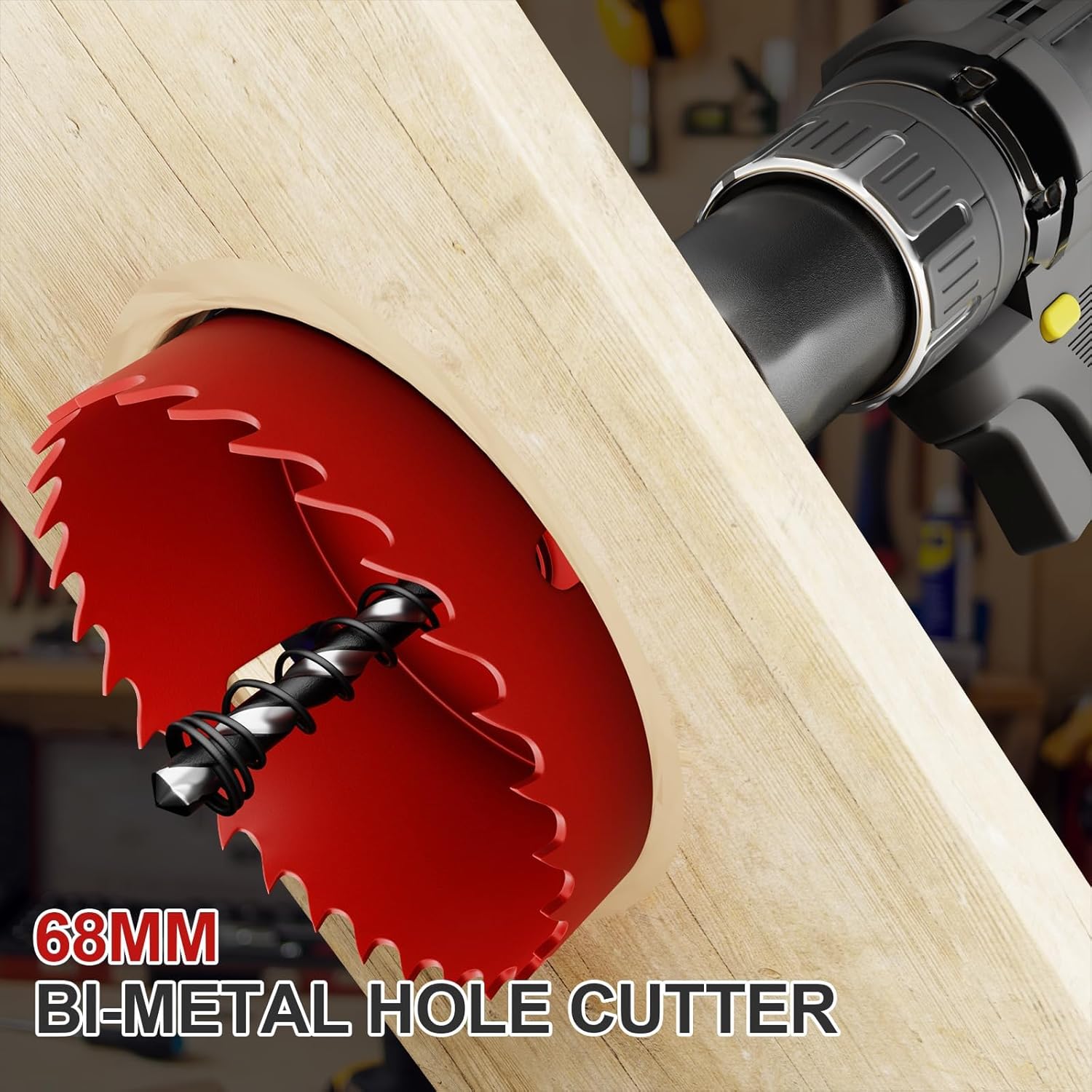 2-11/16" (68mm) Bi-Metal M42 High Speed Steel Hole Saw with Pilot Drill Bit, Smooth Cutting Edge for PVC, Drywall, Wood, Plastic, Gypsum Board, Rubber, Thin Metal