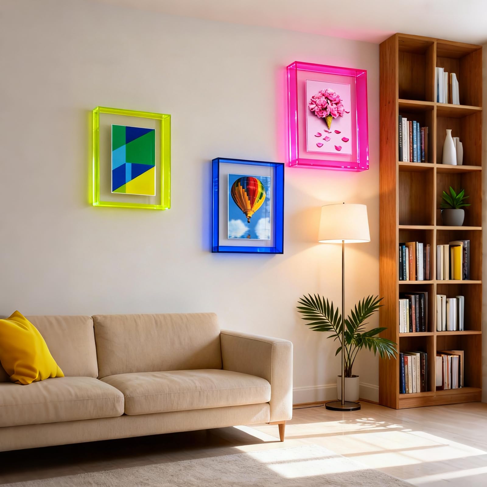 20,3 x 25,4 cm großer Acryl-Bilderrahmen mit Magnet, bunt, dekorativ, Wandhalterung, Tisch-Bilderrahmen für Galerie, Büro, Wohnzimmer, Neongrün