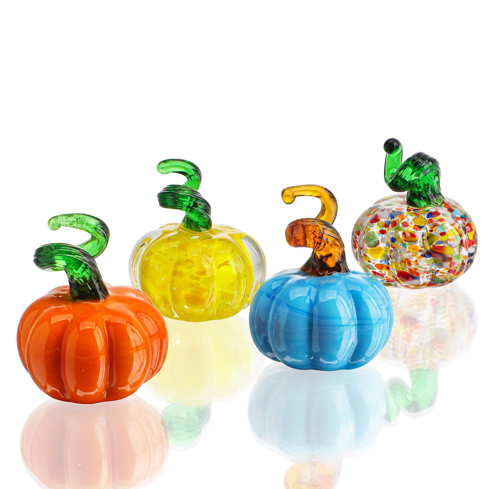 H&D HYALINE & DORA 4pcs Blown Glass Pumpkin Figurines Table Accent for Fall & Harvest, Mini Crystal Halloween Pumpkin Fall Decorations for Home Thanksgiving