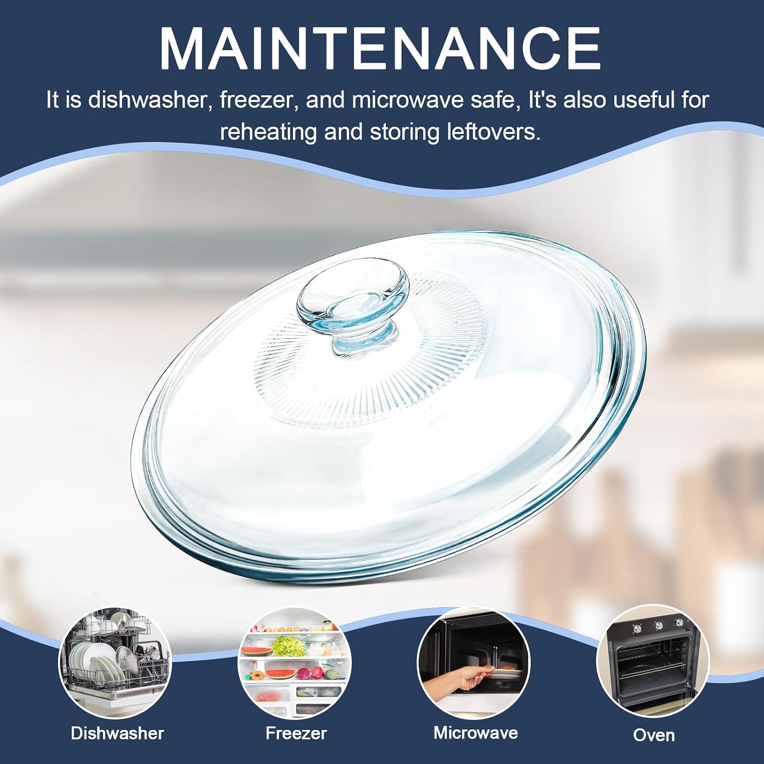 Glass Lid for Corningware French White 2.5 qt Fluted Round Casserole Dish | Replacement Tempered Glass Lid Oven & Microwave Safe, Dishwasher-Safe 2.5 qt Clear Casserole Dish Cover with Knob