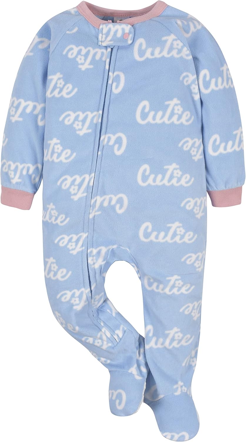 Gerber Baby Girls' Toddler Loose Fit Flame Resistant Fleece Footed Pajamas 2-Pack 0-3 Months Cutie Blue