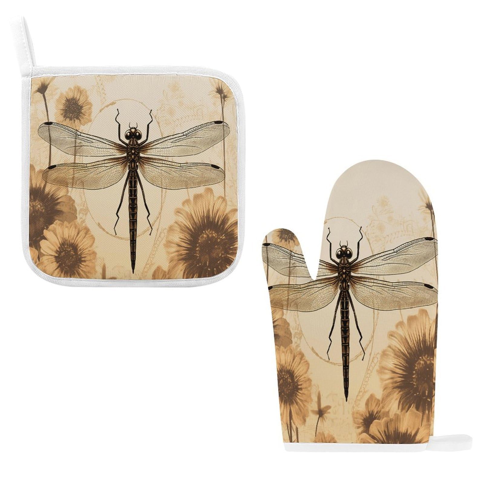 Fodpand Style Dragonfly On Sunflower Oven Mitts And Pot Holders Sets