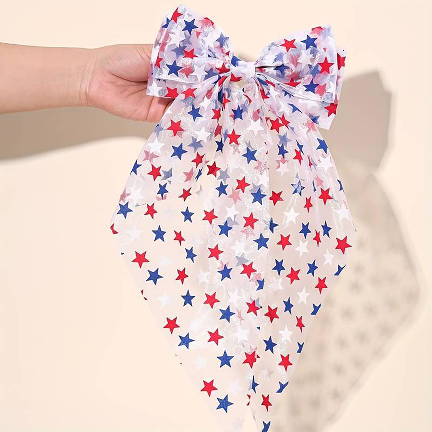 4th of July Hair Bow Clip Red White Blue Star Hair Clips Patriotic Independence Day Hair Accessories Long Tail Bows Hair Barrette for Women Holiday Party Parade Memorial Day Hair Decorations