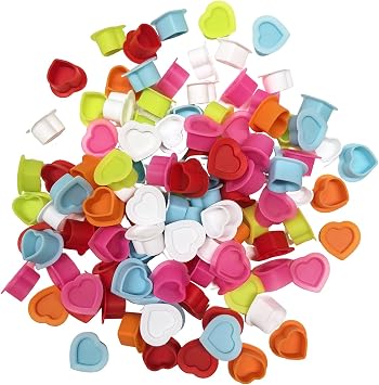 Silicone Tattoo Ink Caps 100 Pack Heart Shape 6 Colours Large Capacity Tattoo Pigment Cups Holder with Stable Base