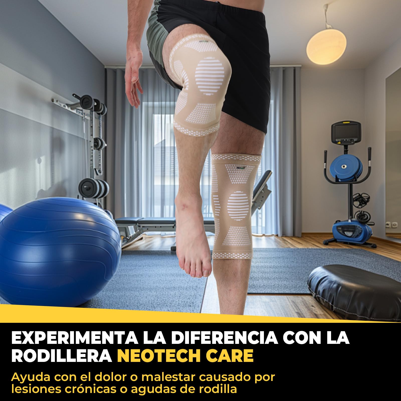 NEOtech Care Rodillera de fibra de bambú, Material ligero, elástico, cómodo y transpirable - Para hombre o mujer - Rodilla derecha o izquierda (Beige, Talla L, 1 Unidad)
