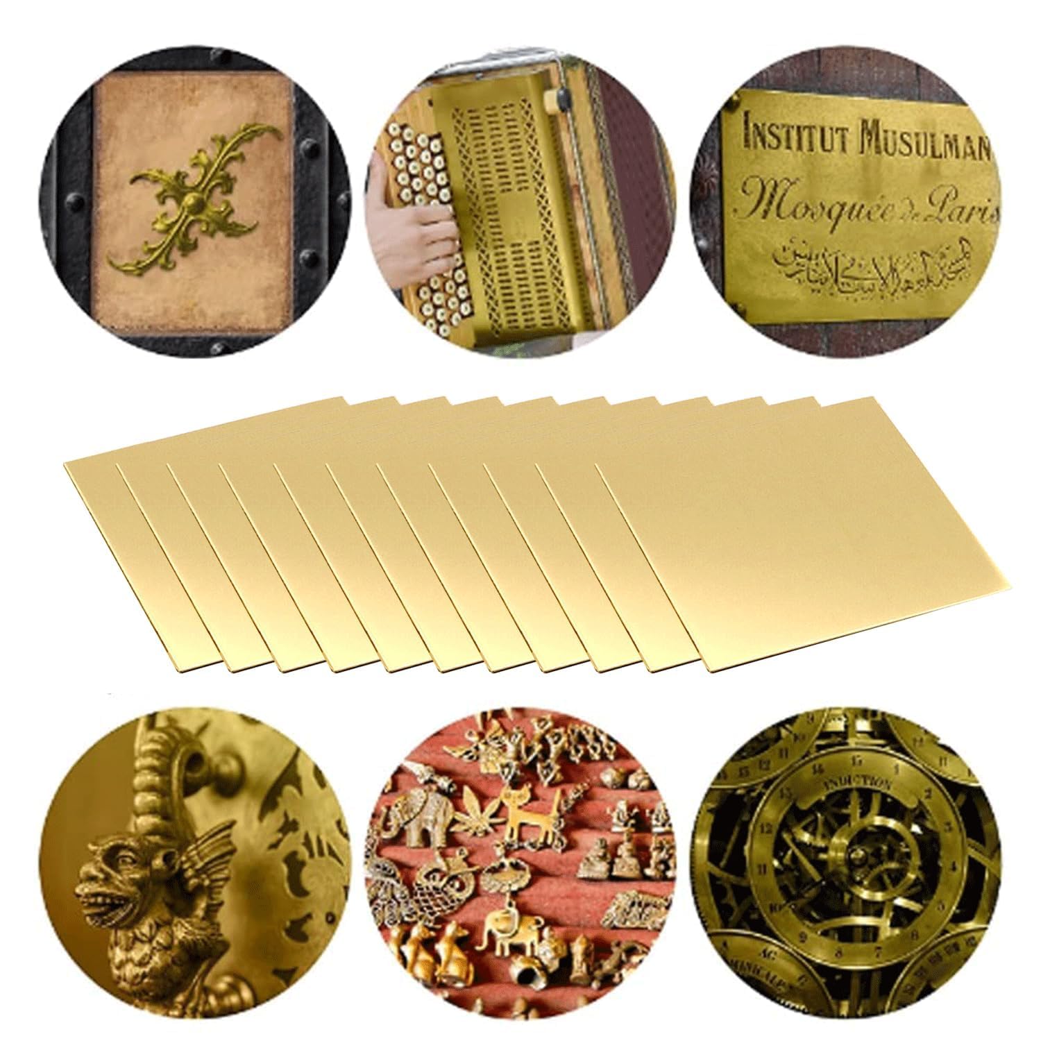 Plaques Métalliques En Laiton Doré ZHYUAN - Lot De 10 - 50x50mm - Pour Bricolage, Décoration Et Artisanat