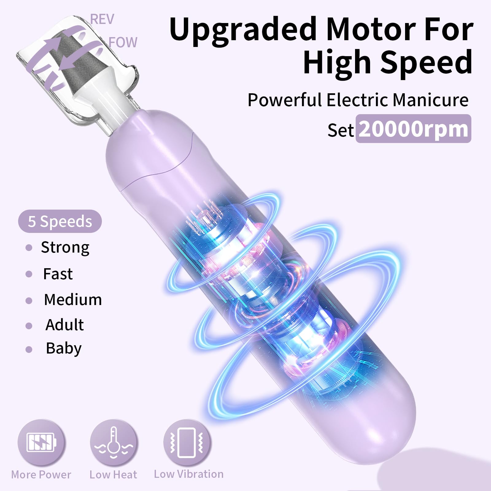 Set di lime elettriche senza fili, strumenti per pedicure ricaricabili per piedi, kit professionale per manicure e pedicure a 5 velocità per la cura delle mani e dei piedi, trapano per unghie spesse e
