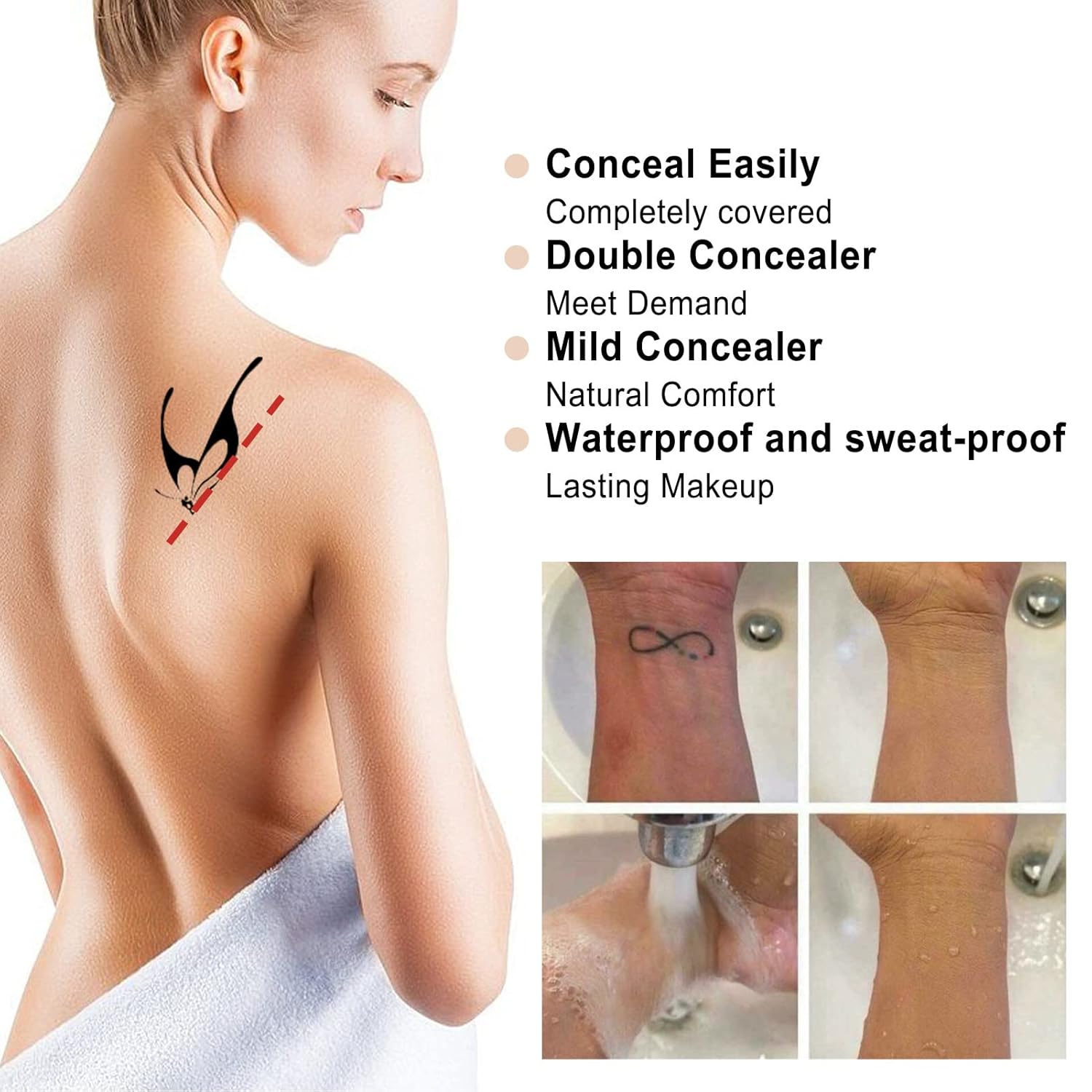 Tattoo Concealer,2pcs Double Color 0.7oz Scar Concealer Makeup Concealer Scar/Birthmarks/Vitiligo Tattoo Concealer Kit Waterproof Birthmark Scar Tattoo Cover Cream Waterproof Concealer : Beauty & Personal Care