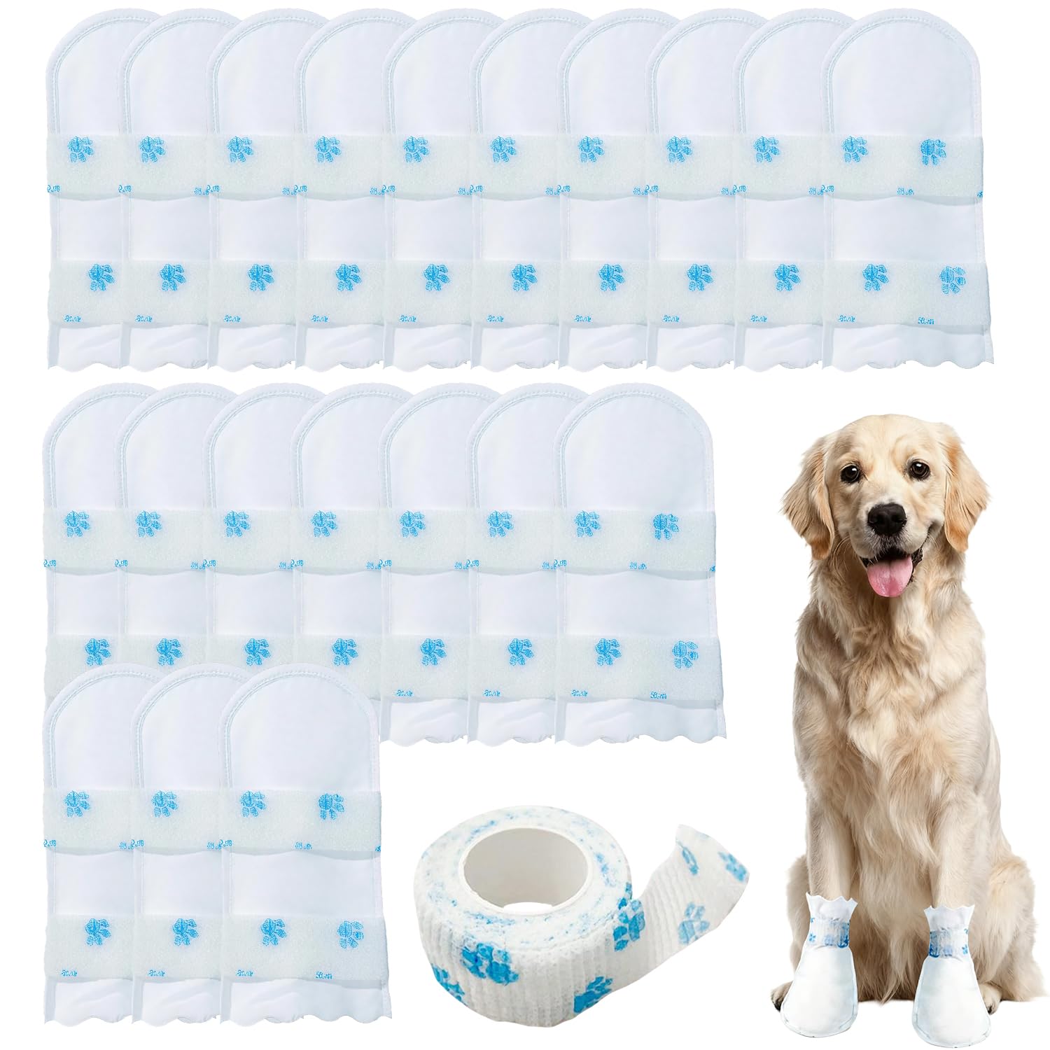 ACKKOR 20pcs Disposable Dog Socks | Dog Paw Protectors Stop Licking | Dog Boots for Injured Paws Waterproof | Dog Bandage for Indoor & Outdoor Walking (L(17-30 KG))