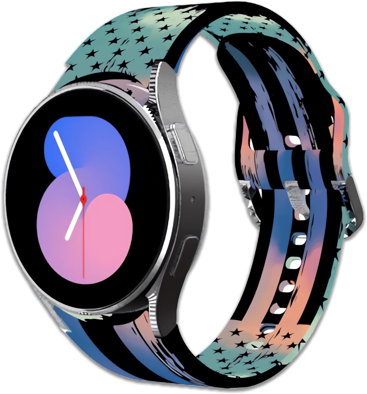 20mm Watch Band Compatible with Samsung Galaxy Watch 6/5/4 40mm 44mm /Active 2/1, Galaxy Watch 6 Classic 42mm 46mm /Watch 3 41mm /Samsung Gear S2, Women Men Silicone Replacement Strap Gradient American Flag 20mm
