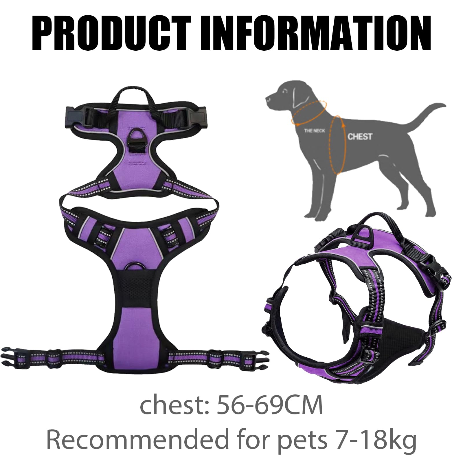 DKDDSSS Harnais Chien No Pull, Harnais Anti Traction pour Chien, Moyen, Violet M