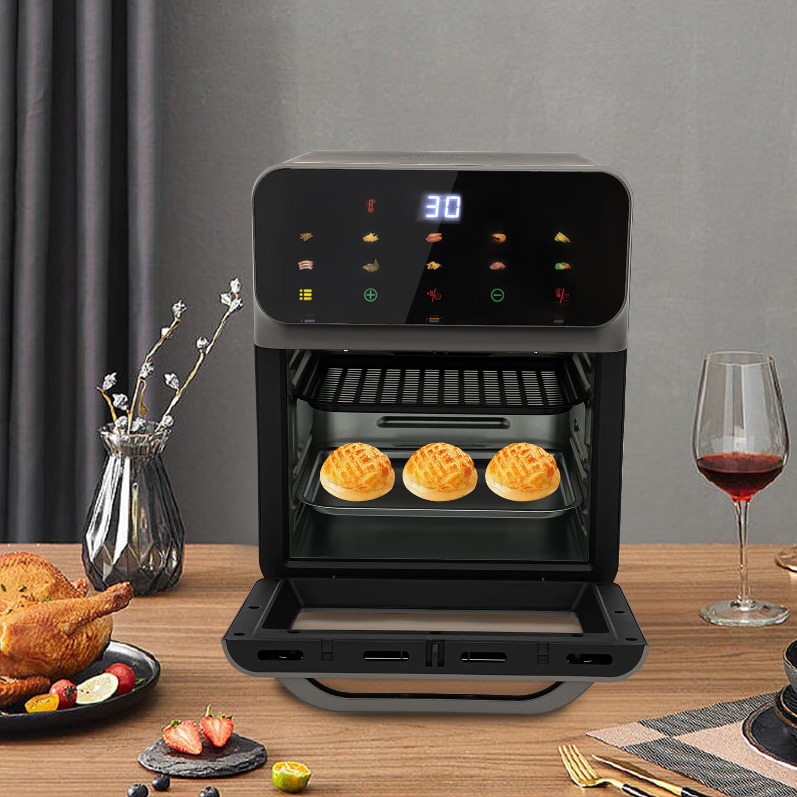 Forno elettrico da 13 l, mini forno da 1350 W, con schermo LCD e timer, forno multifunzione a 2 ripiani