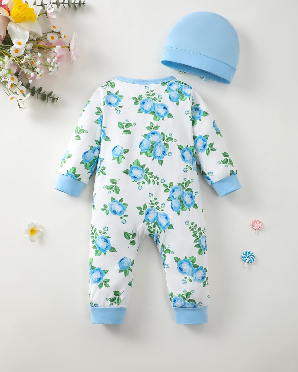 Mioglrie Newborn Baby Girl Clothes Long Sleeve Romper Infant Fall Winter Outfits Floral Hat Jumpsuit Preemie Girl Clothes - Image 4