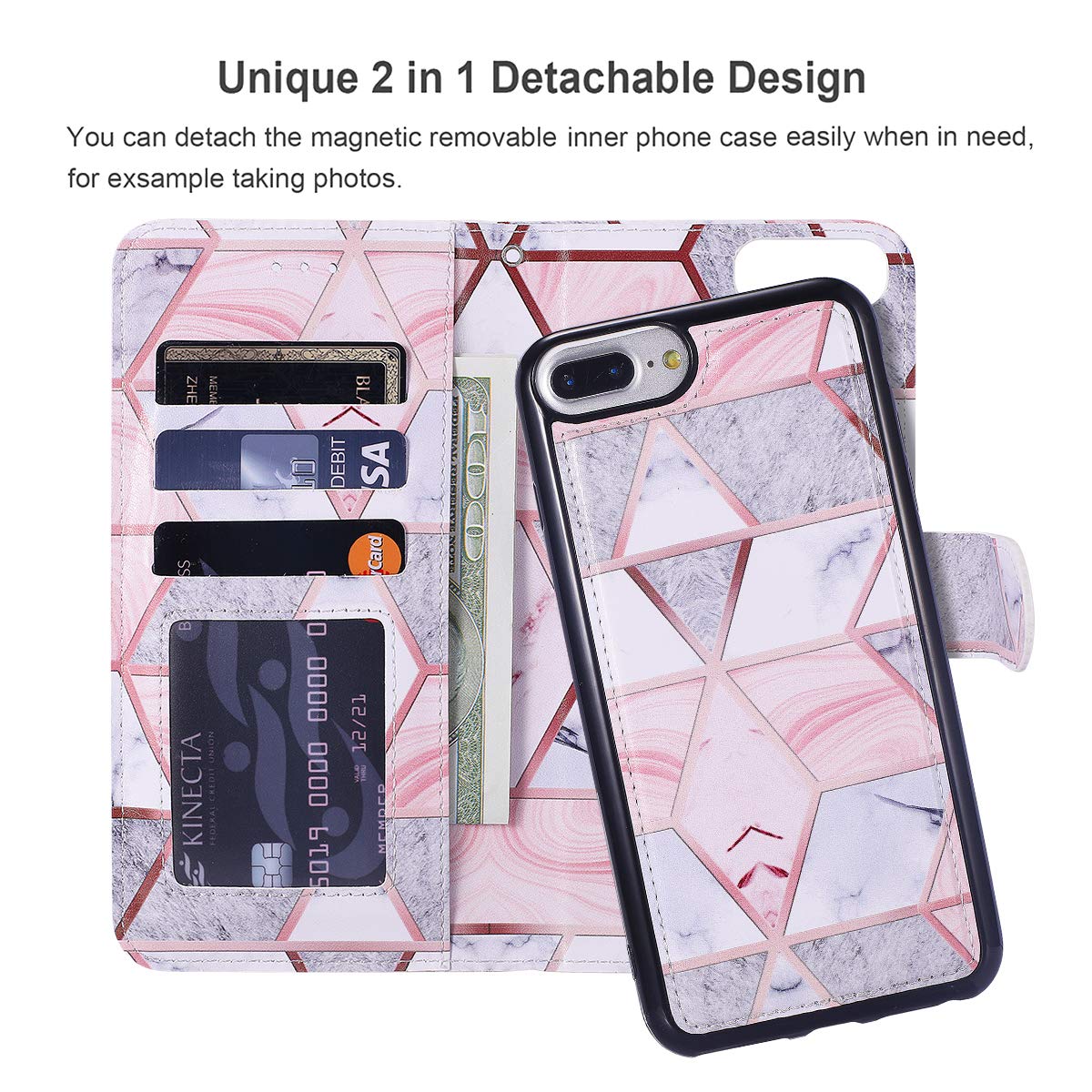 Custodia Portafoglio ZCDAYE Per IPhone 6 Plus/6S Plus - 2 In 1 Rimovibile Magnetica - Pelle PU, 9 Slot Carte + Tasca Contanti - Nero - 3