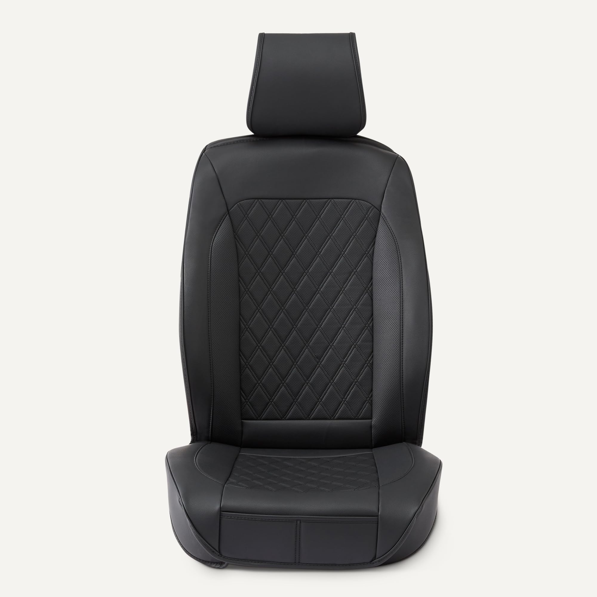 Amazon Basics Coprisedili anteriori per auto, in similpelle traspirante, misura universale, confezione da 2, Top coperto, Nero