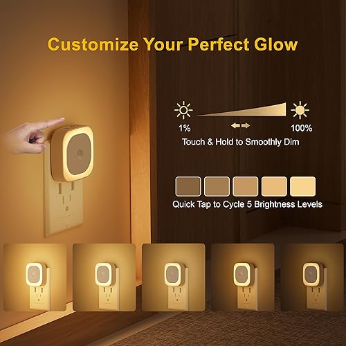 Miniatura 4 de Paquete de 2 luces nocturnas enchufables con sensor de movimiento y sensor de atardecer a amanecer, 3 modos de sensor, luces nocturnas regulables