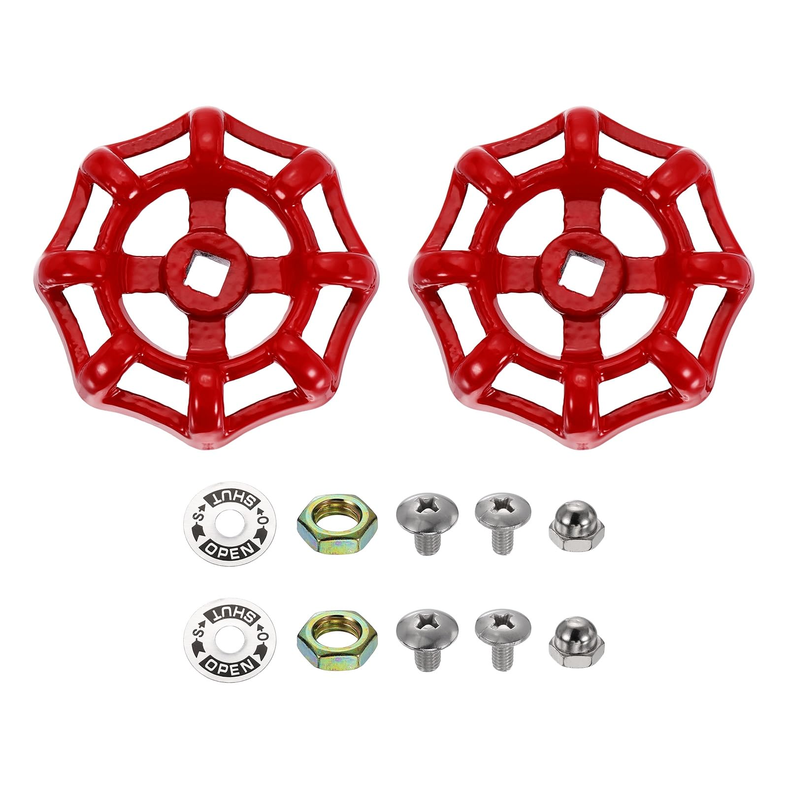 sourcing map 2Pcs Outdoor Faucet Water Spigot Handle, 6 x 6mm Round Wheel Square Stem Hole Cast Iron Hose Bib Outside Faucet Valve Handles Replacement for Garden Courtyard Bathroom, Red