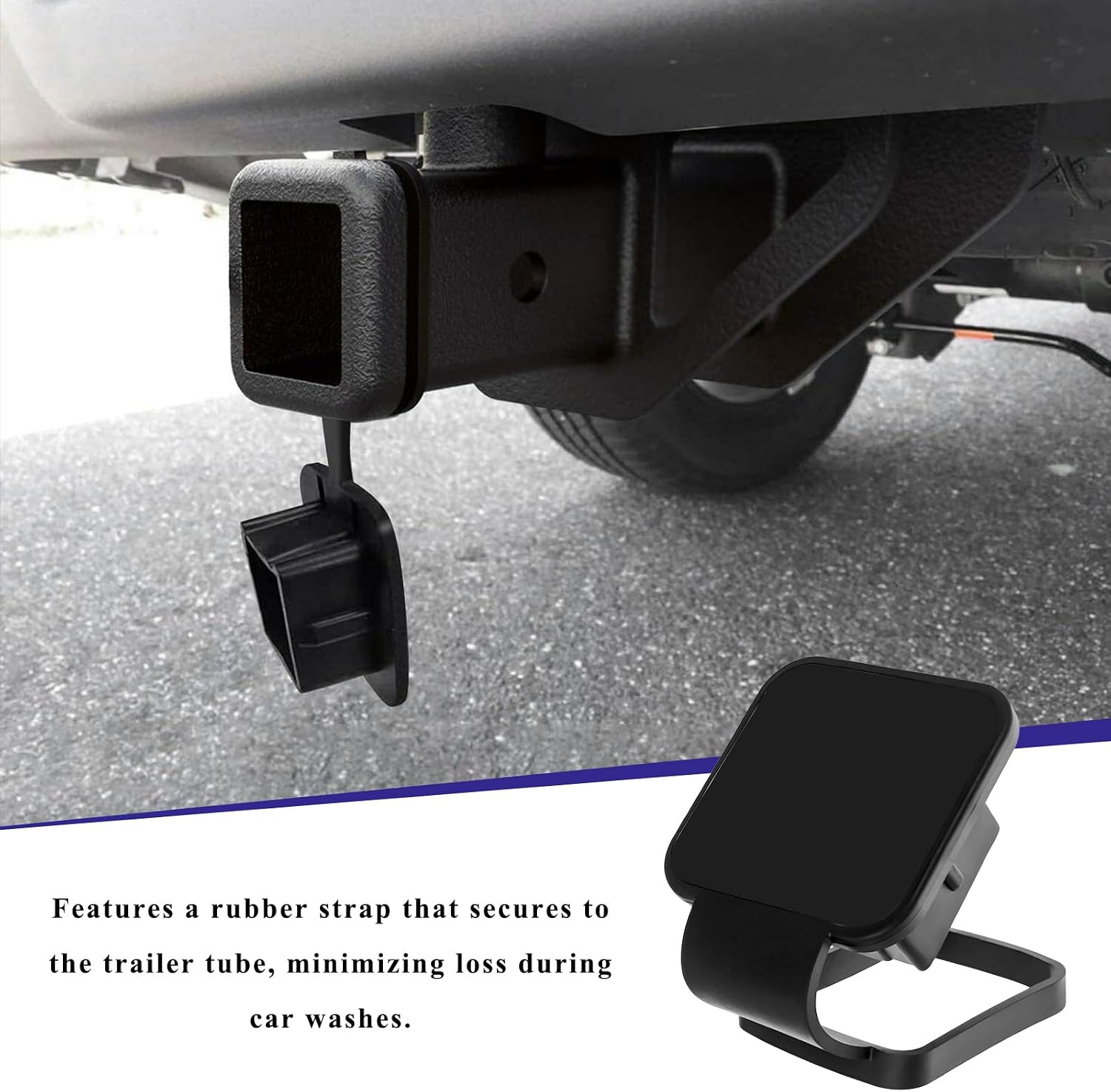 2 Inch Rubber Trailer Hitch Cover, Square Mouth Tow Hitch Protector Dustproof Sleeve, Universal Receiver Tube Plug Insert for Most Vehicles, Car Exterior Accessories (Black)