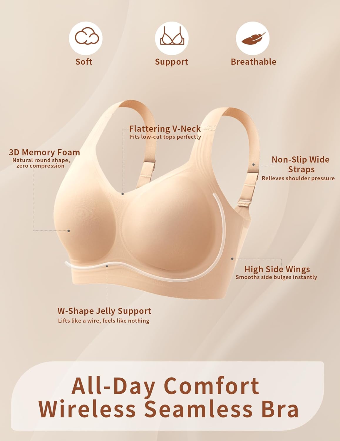 KeepMyself Women Supportive Wireless Bra Push Up Full Coverage Seamless Bra Comfortable No Underwire Everyday Bra with Padded - Image 5