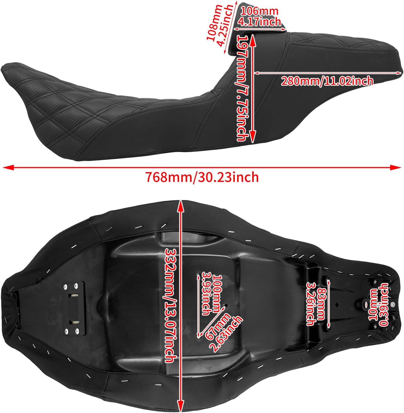 HDBUBALUS Motorcycle Seat Driver Passenger Touring Seat with Backrests for Harley Electra Glide Classic Street Glide Road Glide 2009-later (Black with black thread)