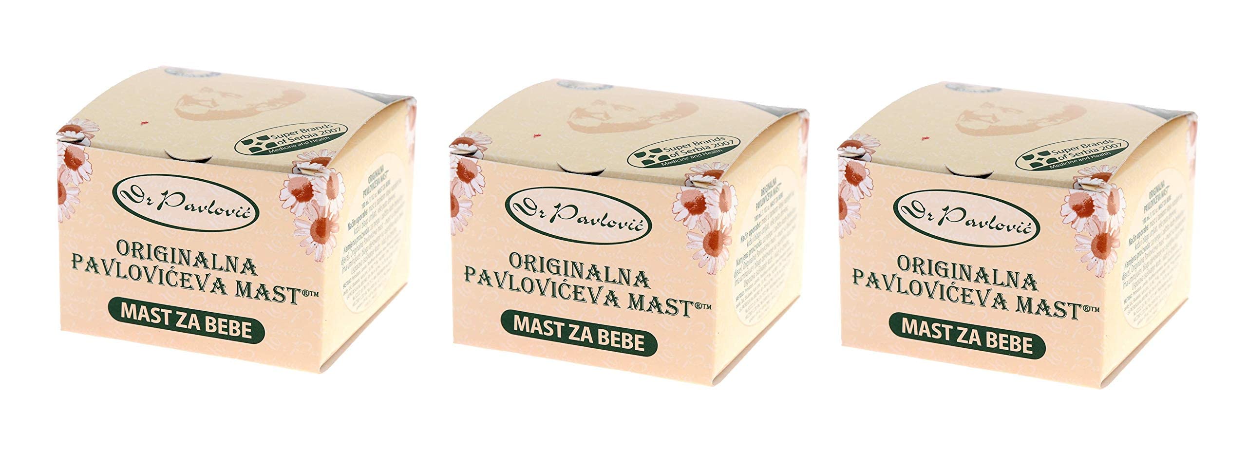 3 x Genuine Dr. Pavlovic's Diaper Nappy - Anti Diaper Rash, Dry Skin Moisturizing, Baby Skin Care Ointment with Chamomile 100 ml, 3 x 3.4 oz, total 10.2oz